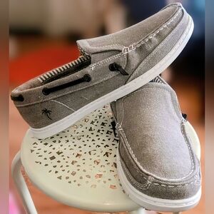 Margaritaville Canvas Dock Slip On Boat Shoes~Men's Size 12~Tan/Gray ●READ● Boat